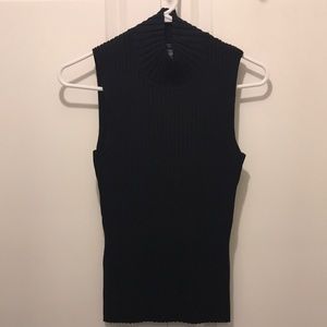 August Silk Black Ribbed Knit Mockneck Sweater